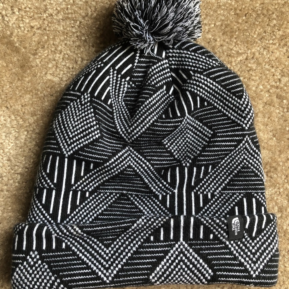 North Face Black and White Winter Hat